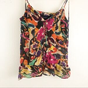 French Connection Spaghetti strap flower print metallic ruffle hem size 4